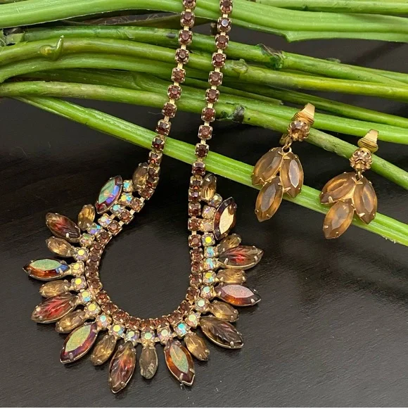 Jewelry Vintage Unsigned Juliana Topaz Ab Rhinestones Goldtone